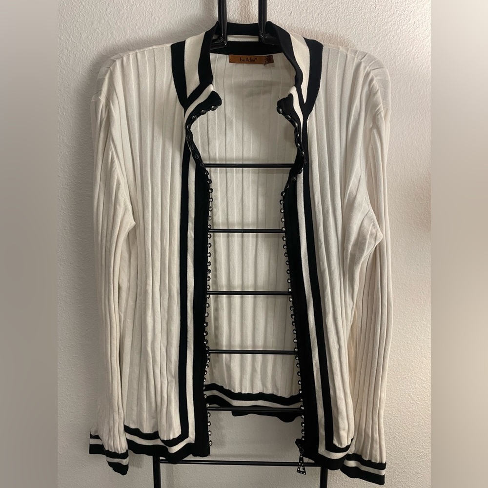 Belldini White and Black Knit Cardigan